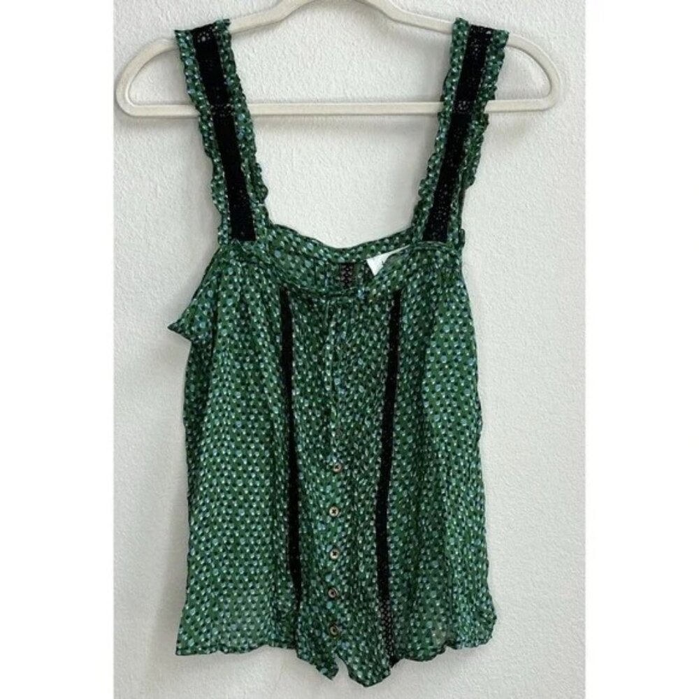 by ANTHROPOLOGIE Bardot Crochet Square Neck Tank Top Boxy Chiffon in Green Sz 10